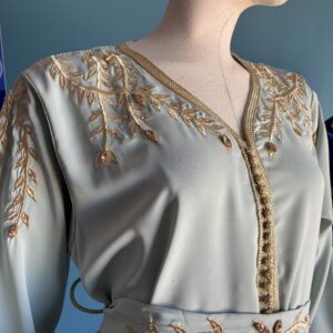 robe caftan vert eau broderie